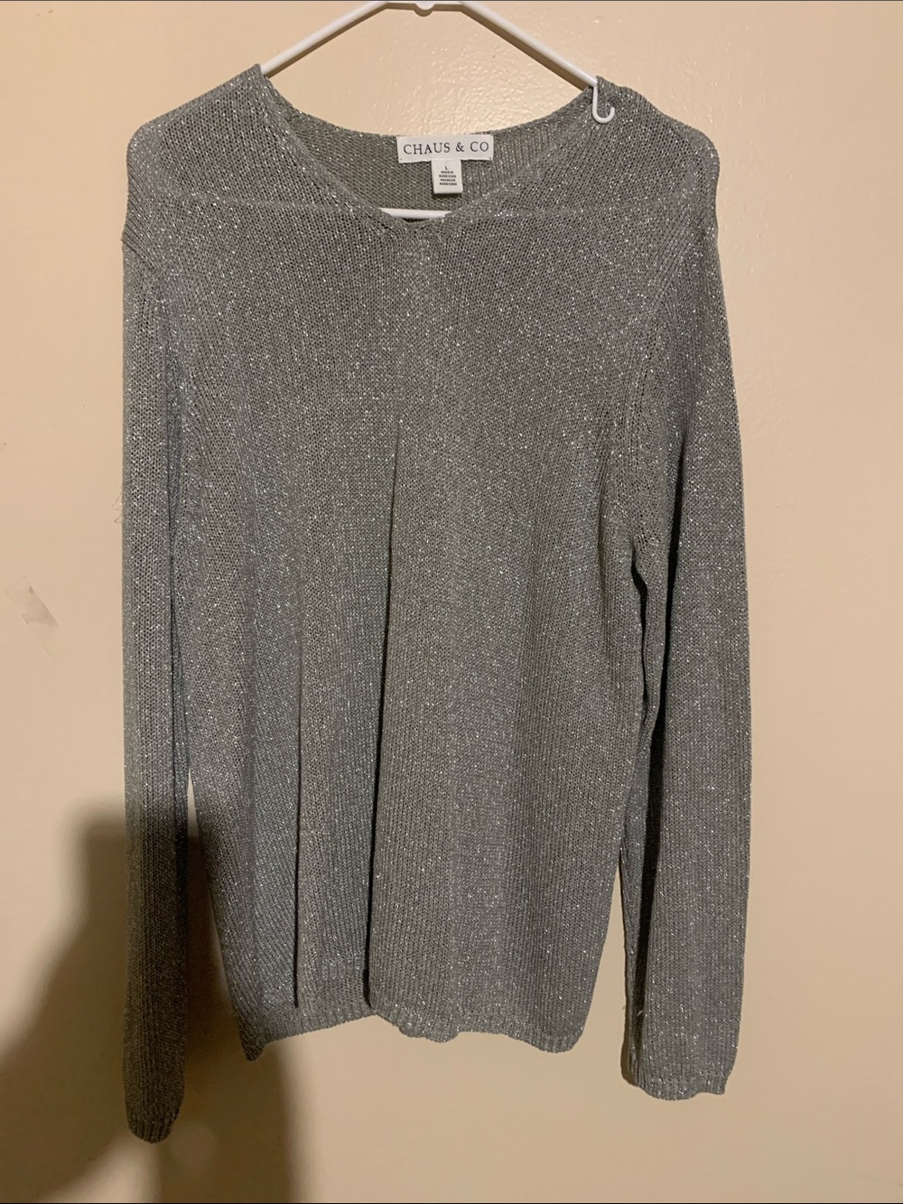 Chico's Silver Metallic Crewneck Sweater
